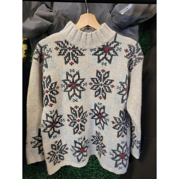 Sweaters - vtg 90s EDDIE BAUER SWEATER Small // wool medium gauge festive mock neck thick